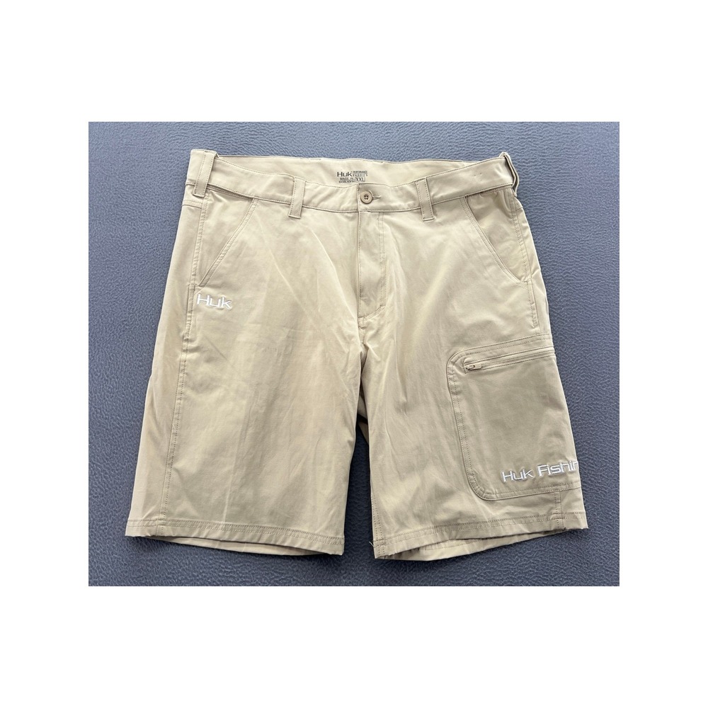 Huk Performance Fishing Shorts Mens XXL Tan Khaki Stretch Cargo